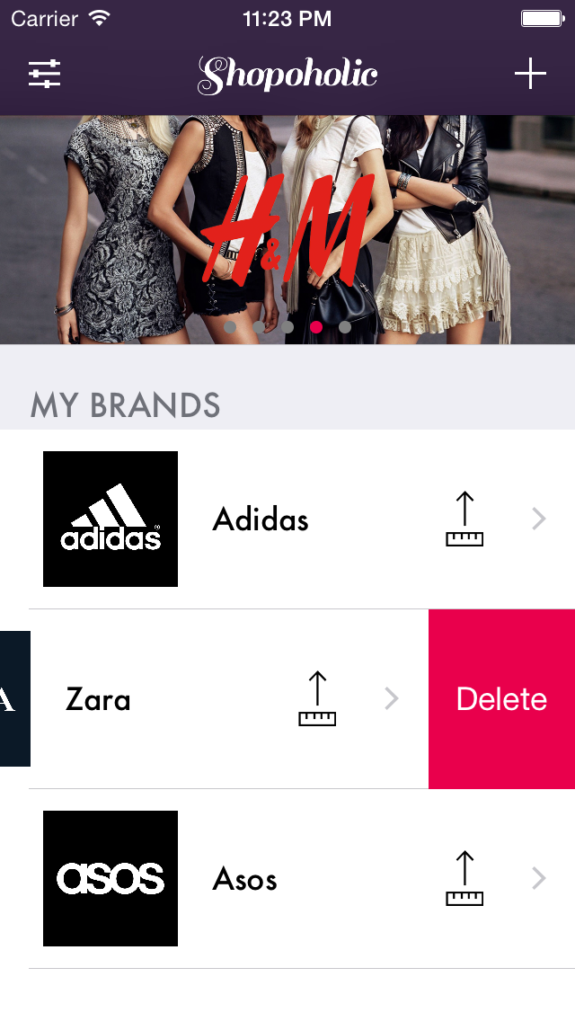 shopoholic app home page editing brands